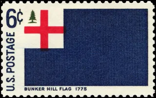 United States 1968 6c Bunker Hill Flag Historic Flag Series U.S stamp, photographed by a collector