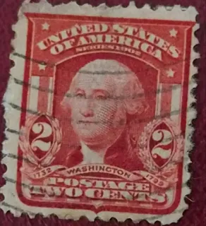 United States 1903 2c Washington stamp, photographed by a collector