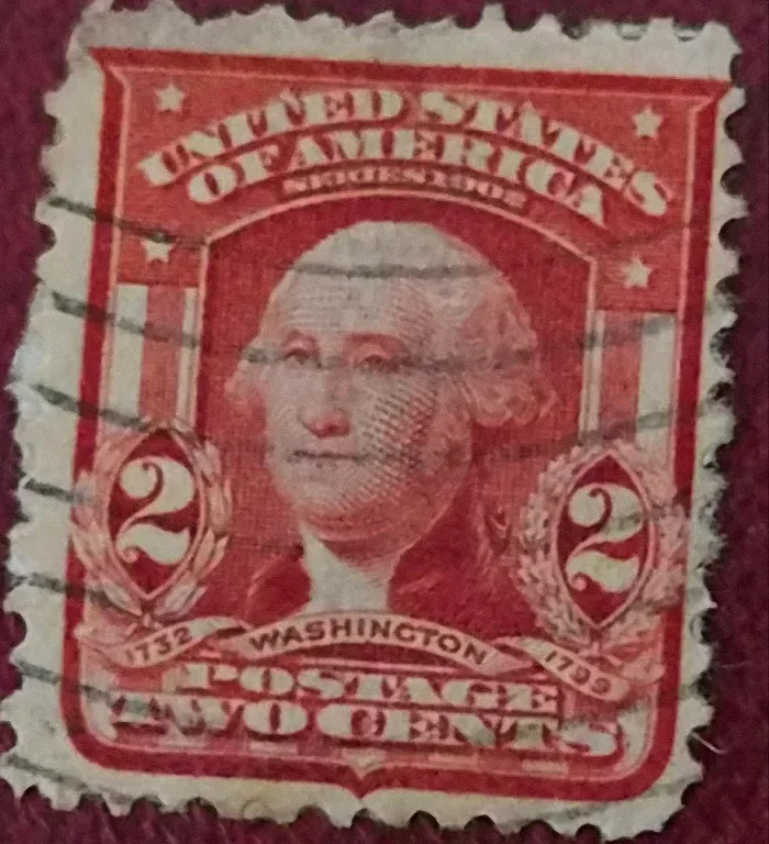 United States 1903 2c Washington stamp, photographed by a collector