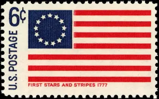 United States 1968 6c First Stars and Stripes Flag Historic Flag Series U.S stamp, photographed by a collector