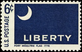 United States 1968 6c Fort Moultrie Flag Historic Flag Series U.S stamp, photographed by a collector