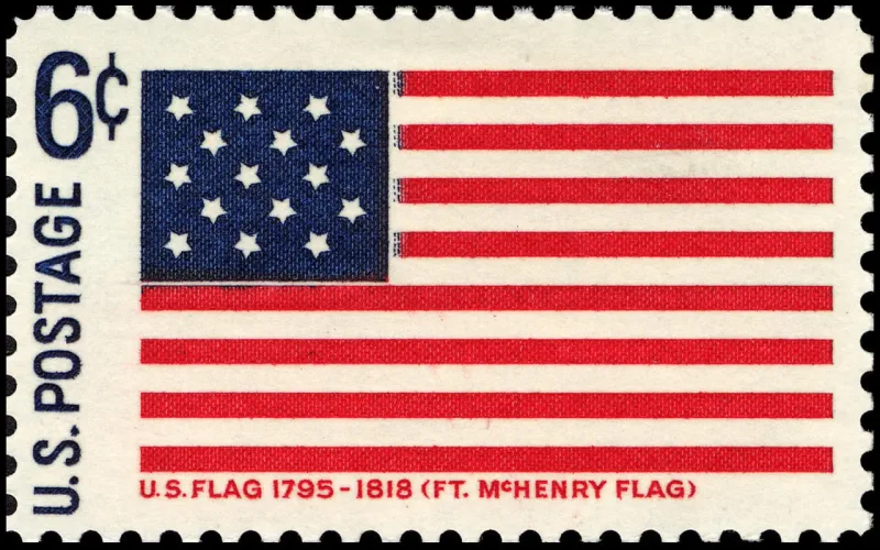 United States 1968 6c Fort McHenry Flag Historic Flag Series U.S stamp, photographed by a collector
