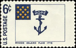 United States 1968 6c Rhode Island Flag Historic Flag Series U.S stamp, photographed by a collector