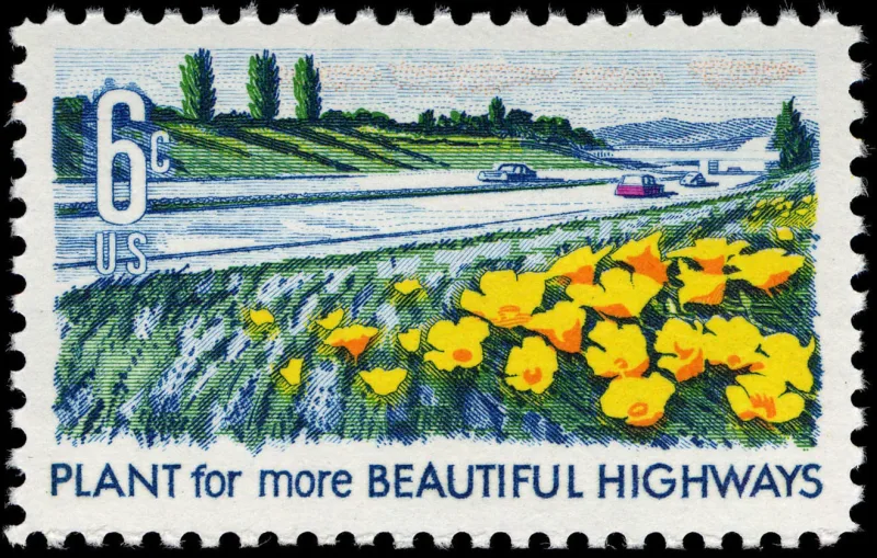 United States 1969 6c Beautification of Highways U.S stamp, photographed by a collector