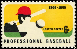 United States 1969 6c 100th Anniversary Professional Baseball U.S stamp, photographed by a collector