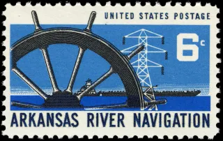 United States 1968 6c Arkansas River Navigation U.S stamp, photographed by a collector