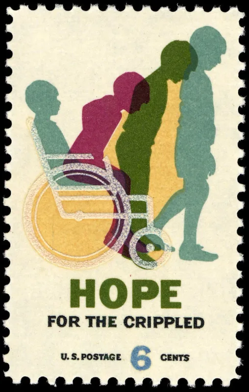 United States 1969 6c Hope For Crippled U.S stamp, photographed by a collector