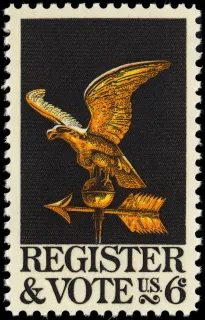 United States 1968 6c Register & Vote U.S stamp, photographed by a collector