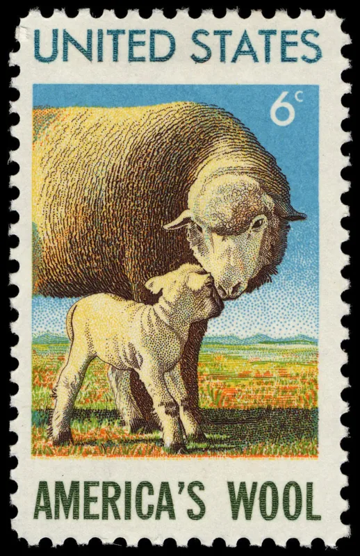 United States 1971 6c American Wool Industry U.S stamp, photographed by a collector