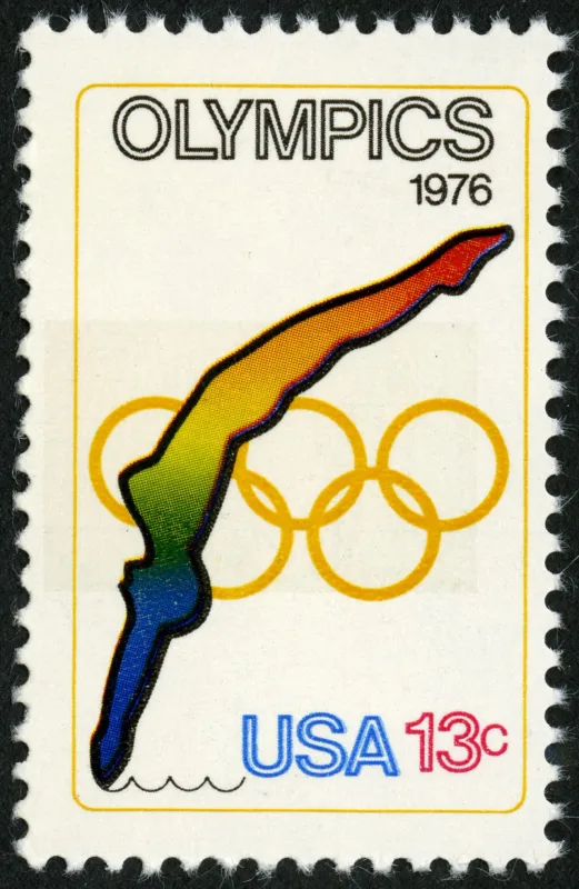 United States 1976 13c Olympic Games Diving U.S stamp, photographed by a collector