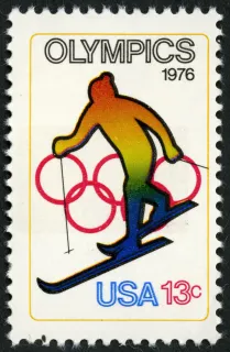 United States 1976 13c Olympic Games Skiing U.S stamp, photographed by a collector