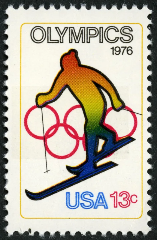 United States 1976 13c Olympic Games Skiing U.S stamp, photographed by a collector