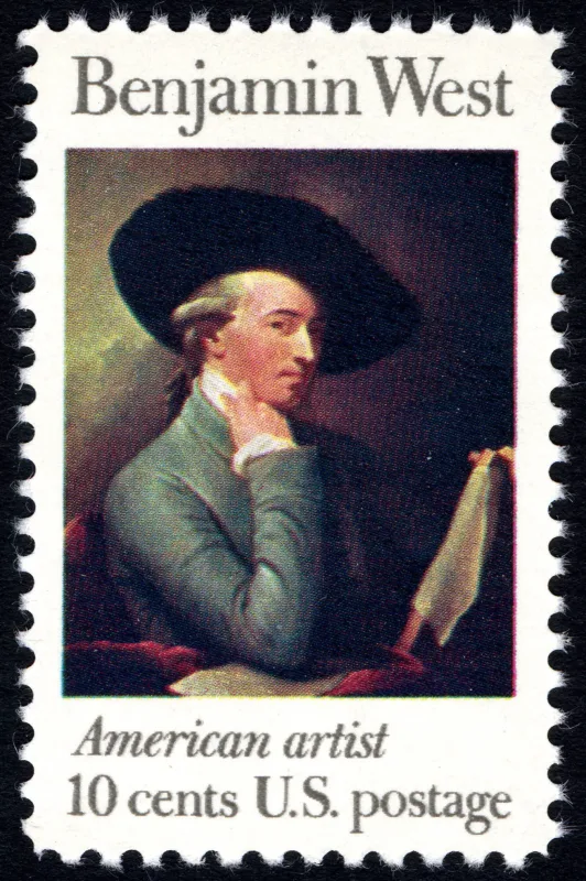United States 1975 10c Benjamin West U.S stamp, photographed by a collector