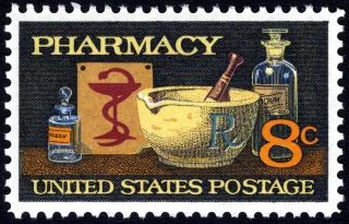 United States 1972 8c Pharmacy U.S stamp, photographed by a collector