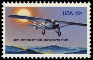 United States 1977 13c Lindbergh Flight U.S stamp, photographed by a collector
