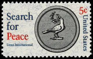 United States 1967 5c Search for Peace Lions International U.S stamp, photographed by a collector