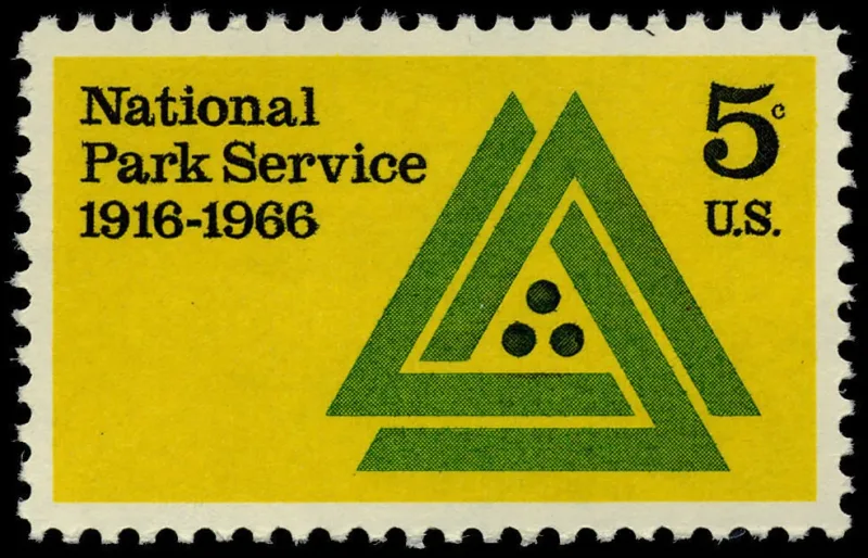United States 1966 5c National Park Service 50th Anniversary U.S stamp, photographed by a collector