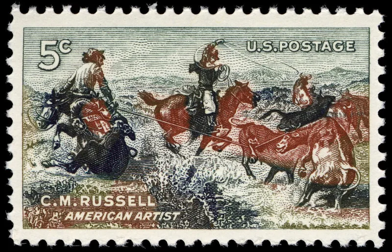United States 1964 5c Charles M. Russell U.S stamp, photographed by a collector