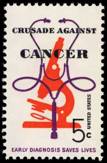 United States 1965 5c Crusade Against Cancer U.S stamp, photographed by a collector