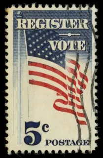 United States 1964 5c Register & Vote U.S stamp, photographed by a collector
