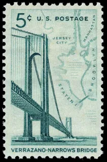 United States 1964 5c Verrazano Narrows Bridge U.S stamp, photographed by a collector