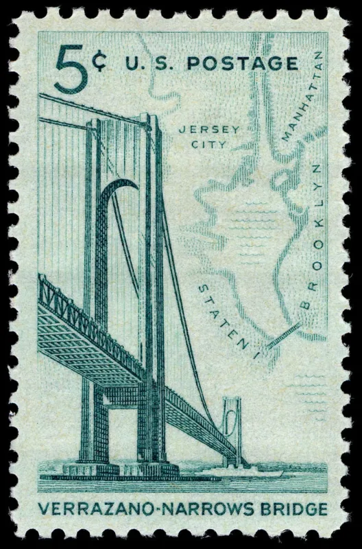 United States 1964 5c Verrazano Narrows Bridge U.S stamp, photographed by a collector