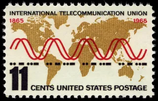 United States 1965 11c International Telecommunication Union U.S stamp, photographed by a collector