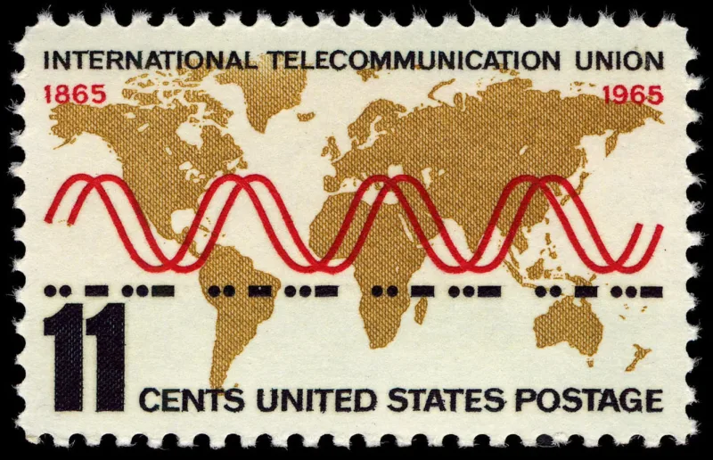 United States 1965 11c International Telecommunication Union U.S stamp, photographed by a collector