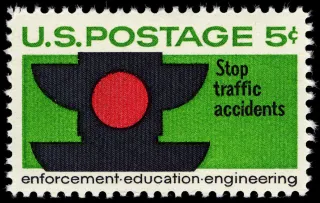 United States 1965 5c Traffic Safety U.S stamp, photographed by a collector