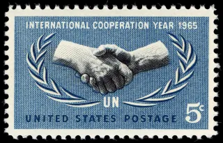 United States 1965 5c UN International Cooperation Year U.S stamp, photographed by a collector