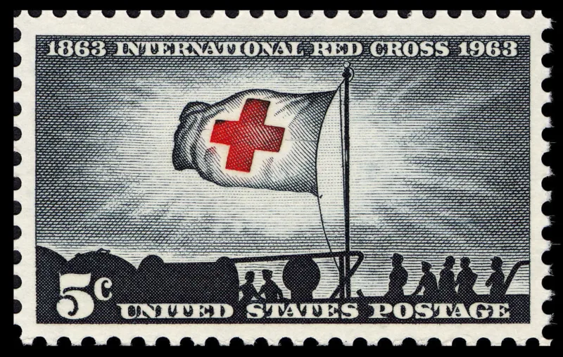 United States 1963 5c Red Cross Centenary U.S stamp, photographed by a collector