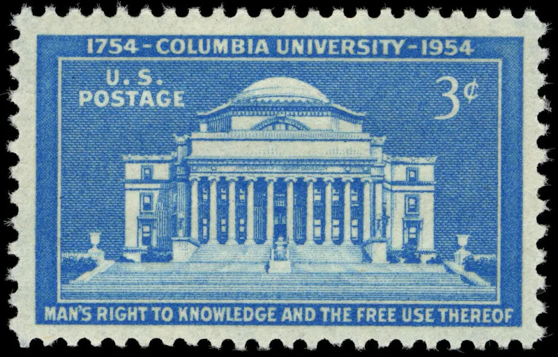 United States 1954 3c Columbia University 200th Anniversary U.S stamp, photographed by a collector