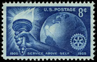 United States 1955 8c Rotary International 50th Anniversary U.S stamp, photographed by a collector