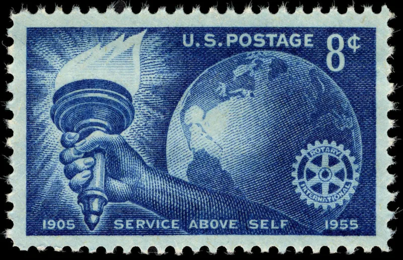United States 1955 8c Rotary International 50th Anniversary U.S stamp, photographed by a collector