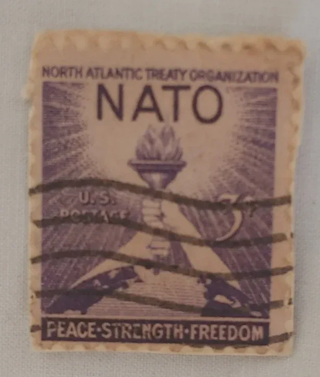United States 1952 3c NATO U.S stamp, photographed by a collector