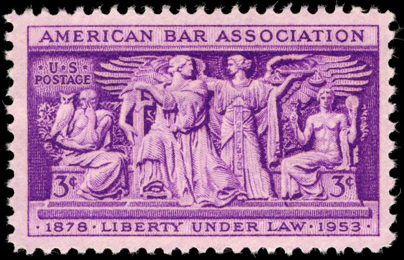 United States 1953 3c American Bar Association U.S stamp, photographed by a collector