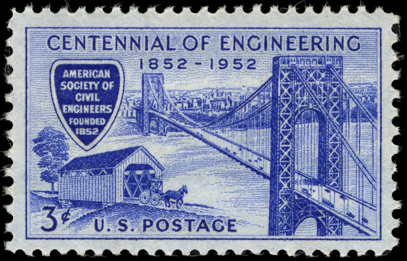 United States 1952 3c Engineering Centennial U.S stamp, photographed by a collector