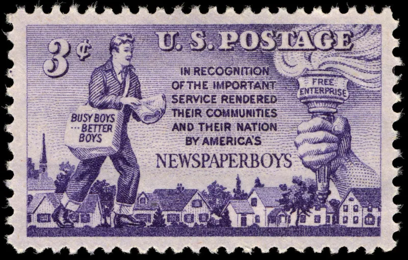 United States 1952 3c Newspaper Boys U.S stamp, photographed by a collector