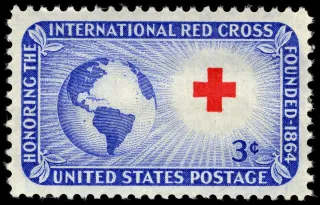 United States 1952 3c Red Cross U.S stamp, photographed by a collector