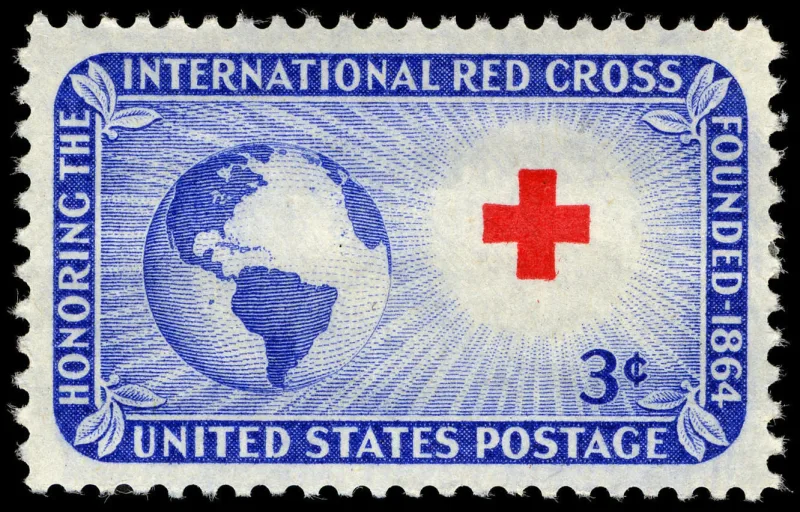 United States 1952 3c Red Cross U.S stamp, photographed by a collector