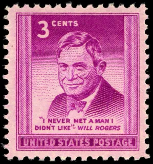 United States 1948 3c Will Rogers U.S stamp, photographed by a collector