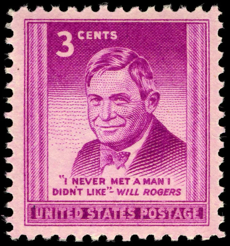 United States 1948 3c Will Rogers U.S stamp, photographed by a collector