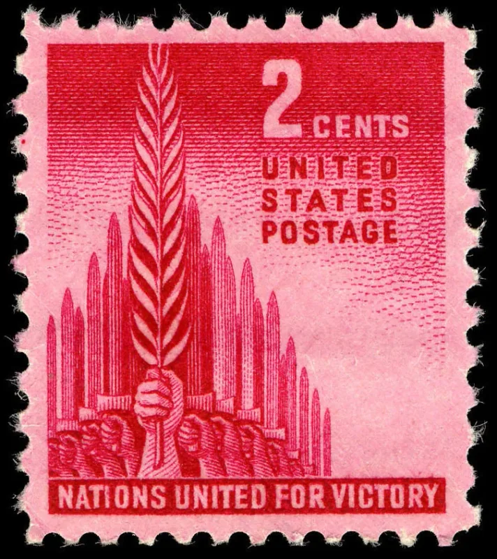 United States 1943 2c Allied Nations U.S stamp, photographed by a collector