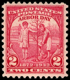 United States 1932 2c Arbor Day U.S stamp, photographed by a collector
