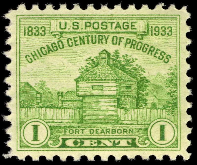 United States 1933 1c Chicago Century of Progress Fort Dearborn U.S stamp, photographed by a collector