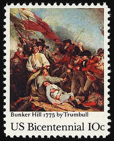 United States 1975 10c Battle of Bunker Hill issue stamp, photographed by a collector
