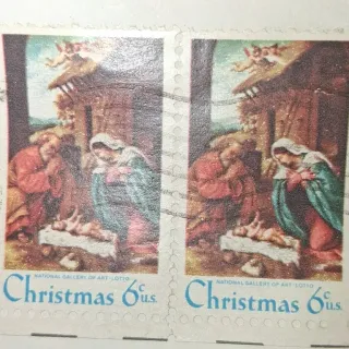 United States 1970 6c Christmas Lotto Nativity U.S stamp, photographed by a collector