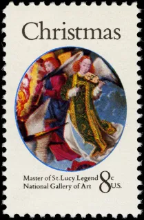 United States 1972 8c Christmas Master of St. Lucy Legend U.S stamp, photographed by a collector