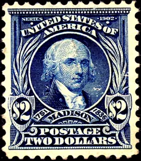 United States 1903 $2 James Madison Issue stamp, photographed by a collector