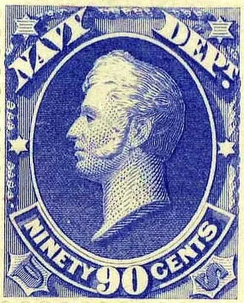 United States 1873 90c Perry Dept Navy stamp, photographed by a collector